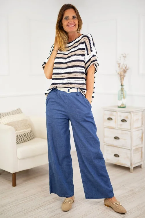 Pantalones tejanos palazzo cinturón