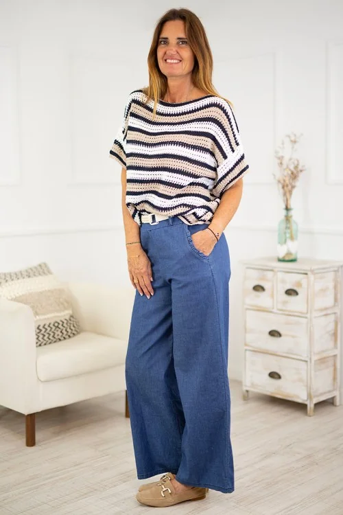 Pantalones tejanos palazzo cinturón
