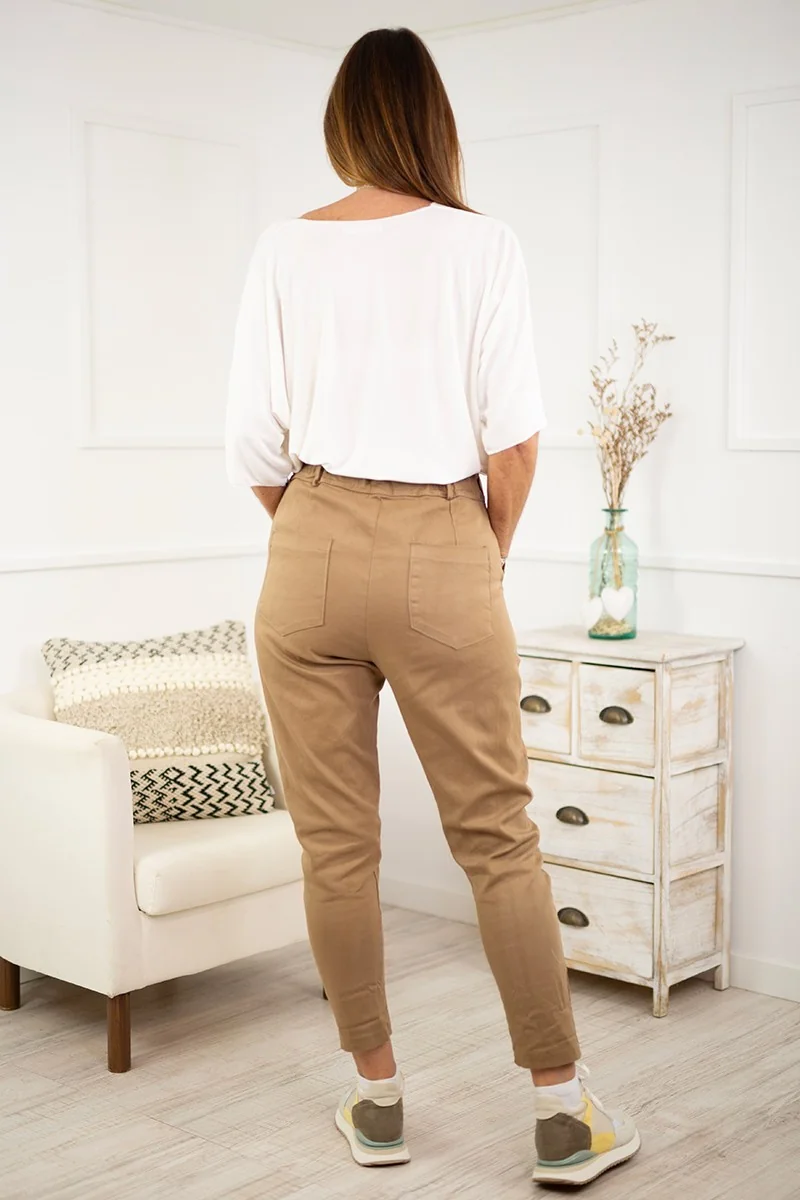 Pantalones paperbag camel