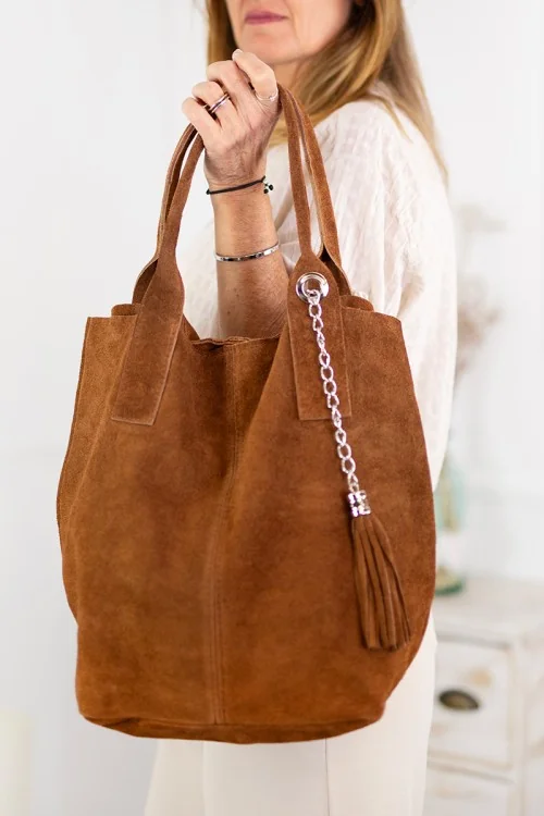 Bolso piel serraje marrón 
