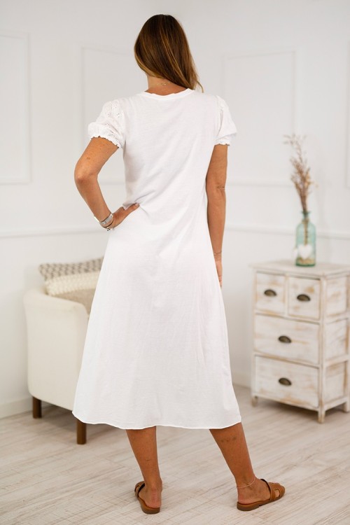 Vestido manga bordado suizo
