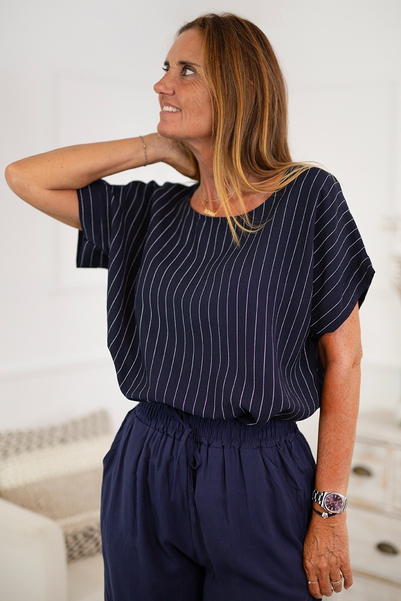 Blusa cuello redondo raya marinera