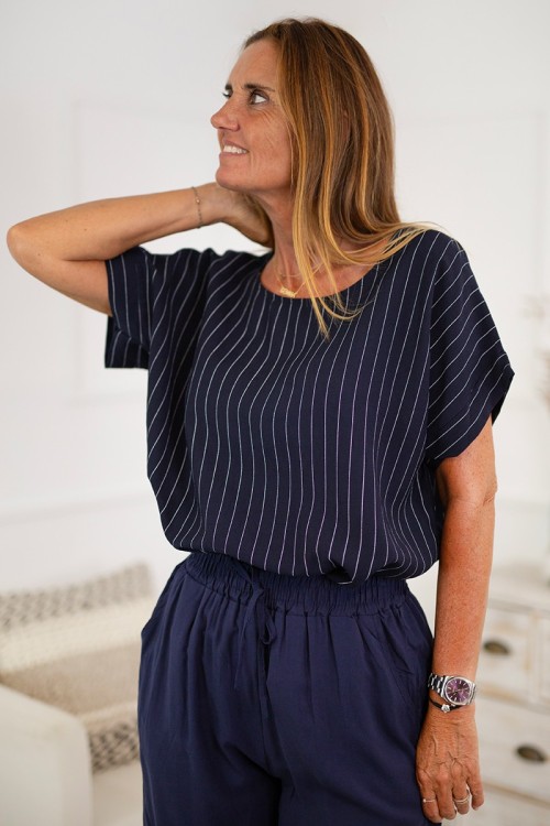 Blusa cuello redondo raya marinera