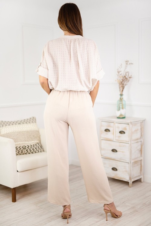 Pantalones palazzo cinturón beige