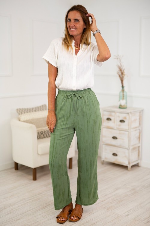 Pantalones rectos cintura elástica