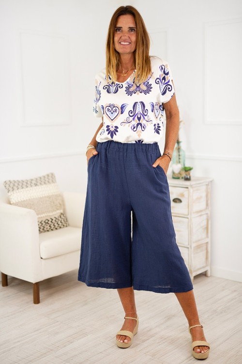 Pantalón algodón palazzo cropped