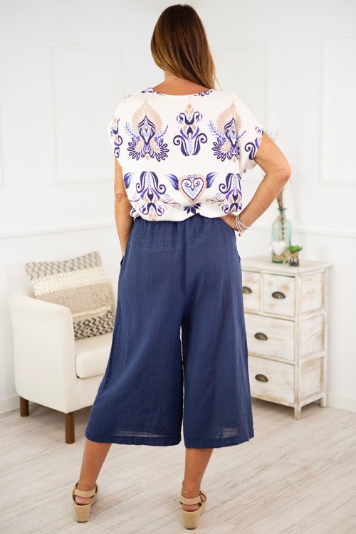 Pantalón algodón palazzo cropped