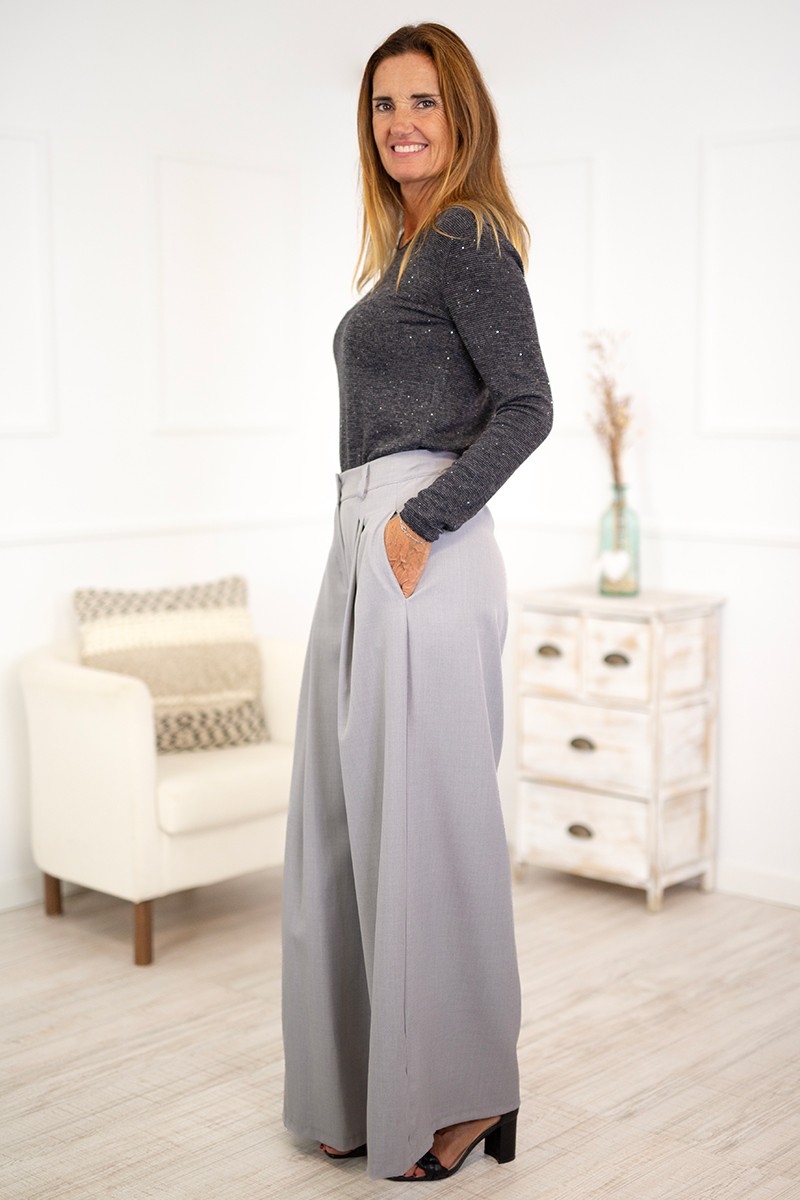 Pantalones pinzas pierna ancha 