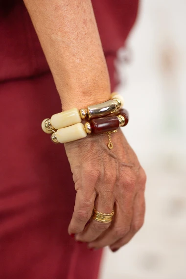 Pulsera elástica beige/granate 