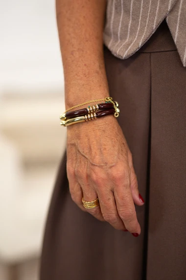 Pulsera elástica marrón/dorado 