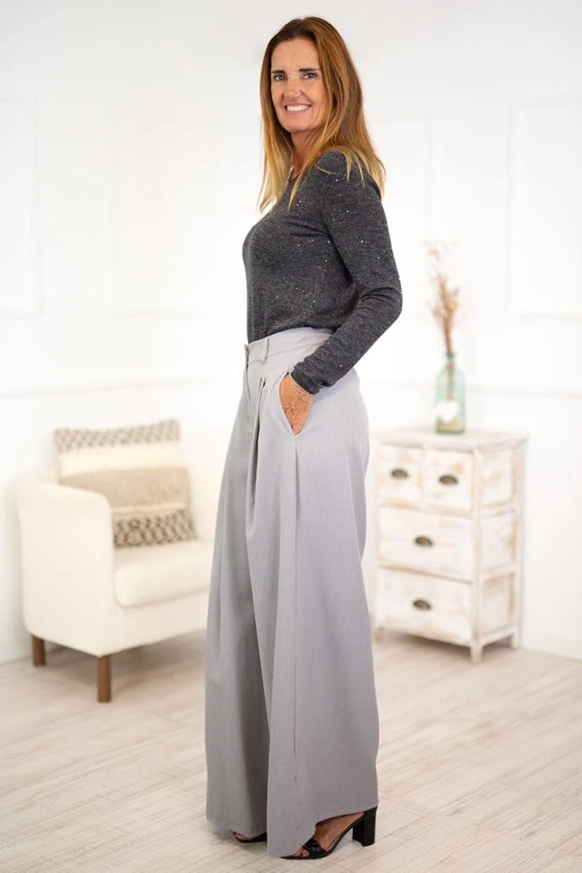 Pantalones pinzas pierna ancha 