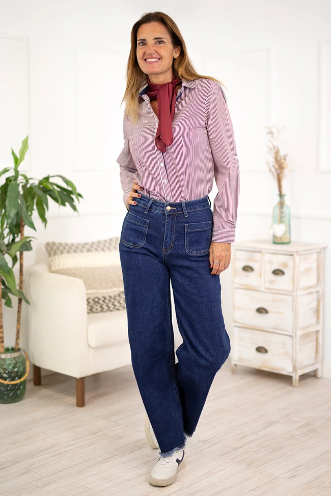 Tejanos flare bolsillos frontales 