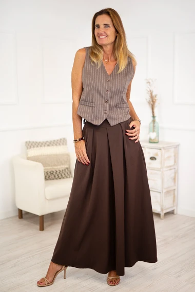 Falda larga pliegues bolsillos 